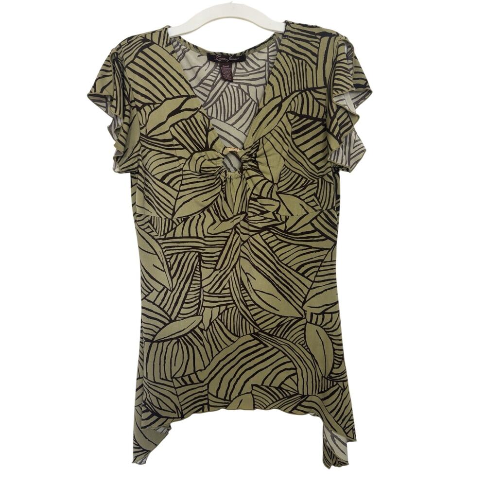 Y2K Boho Green Asymmetrical Fairy Grunge Flutter Sleeve S 2000s Cutout Top